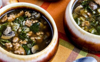 Sopa de pavo molida con champiñones y espinacas